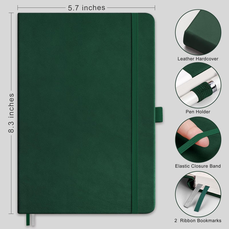 RETTACY Bullet Dotted Journal Notebook, 256 Pages, A5 Medium Size (5.7'' Ã— 8.3''), Leather Hardcover, 120 GSM Thick Paper, for Bullet Journaling, Planning, Tracking (Dark Green) - Image 2